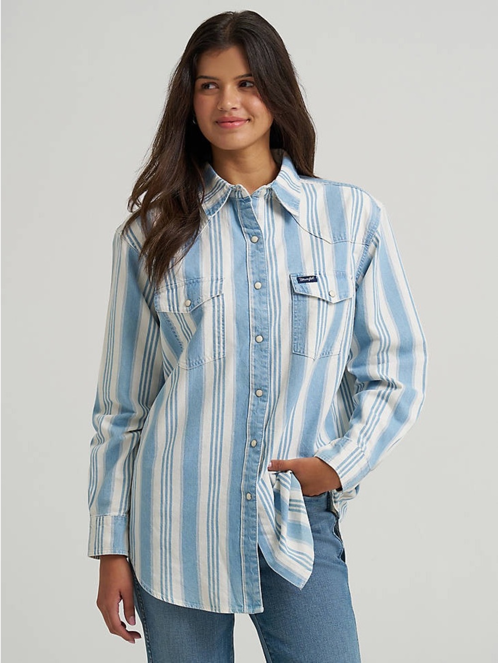 NWT Wrangler Retro Brushhopper Boyfriend Pearl Snap Button Down Western Shirt